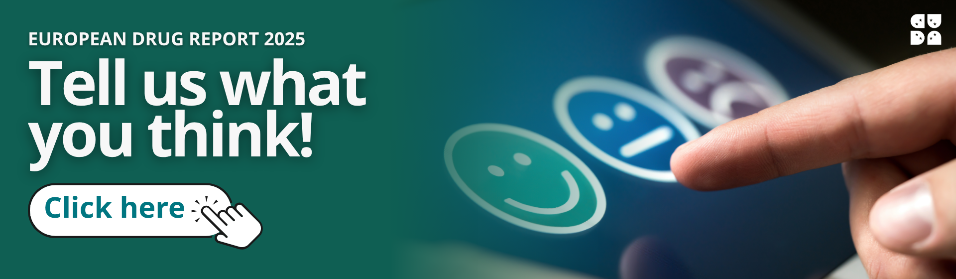 Button for European Drug Report 2025 survey - click to take survey